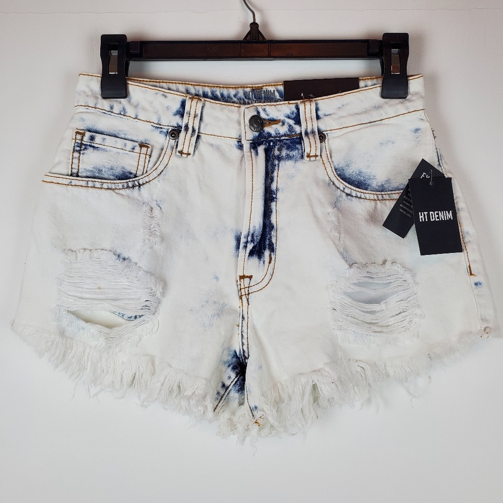 Hot Topic White and Blue Jean Shorts